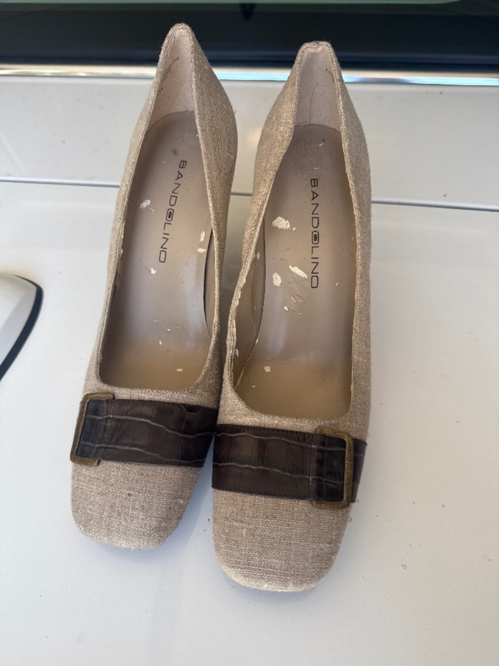 Bandolino Linen and Cros Detail Heels